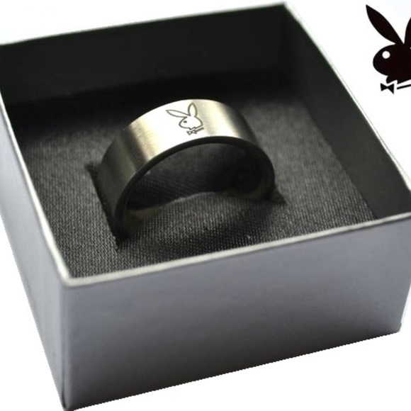 Men's Playboy Ring Bunny Logo Stainless Steel Wide Band Size 10 Mens Authentic - Picture 2 of 12